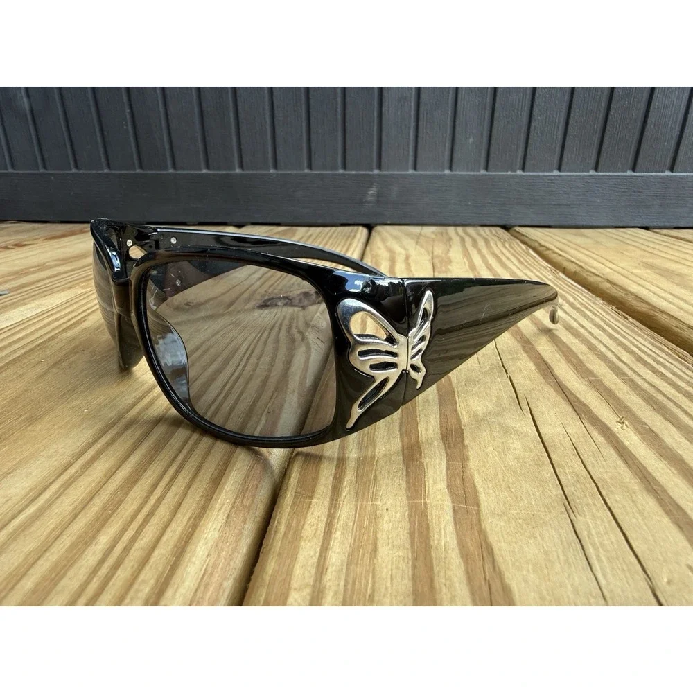 Vtg Y2K Foster Grant Solar Accents Wings Butterfly Wrap Sunglasses Black N1116